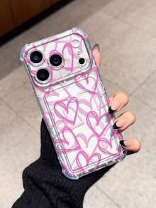 Heart Line Inlay Anti-Drop Phone Case Compatible With IPhone 17/16/14 Pro Max, High-Quality New Model 13, 15, Ins Style 12/12 Pro, 11, 15 Pro Max, Card Holder 16 - Clear - View 3