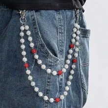 1 pieza Cadena de cintura de doble capa con cristales sintéticos y strass, estilo moda urbana hip-hop, cadena corporal hecha a mano adecuada para hombres y mujeres, uso casual (hecho a mano, el desprendimiento ocasional de cuentas se puede volver a colocar, no es un problema de calidad) - Multicolor - Ver 4