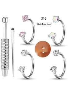 5-6pcs Stainless Steel 20G 0.8mm Horseshoe Nose Hoop Ring Cartilage Tragus Earrings Hinged Tragus Daith Helix Segment Nose Piercing Jewelry With Unisex Body Jewelry Wedding Gift - Nose Ring - View 3