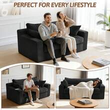 Convertible Sofa Bed, Pull Out Boneless Couch Loveseat Floor Sofa Bed With Pillows, 2-Seater Folding Sofa Loveseat Boneless Couch For Living Room, Bedroom, Apartment, Office - màu đen - Xem 4