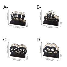 1/4pcs Black Hollow Wooden Napkin Holder With Coffee, Paw Print, Heart And Cutlery Patterns, Suitable For Kitchen, Dining Room, Living Room, Cafe And Minimalist Home Decor - Multicolor - View 6