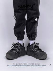 HUANQIU 2026 New Men's Shoes, Men's Sneakers, Thick-Soled Casual Shoes, Fashionable Multi-Functional Lightweight Comfortable Lace-Up Sneakers, Soft-Soled Casual Shoes, Running Shoes, Gray All-Season Shoes - Dark Grey - View 6