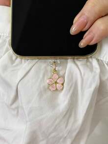Pink Flower Series Decorative 1pc Pink Flower Shaped Mobile Phone Charging Plug Dust Plug For IOS Phone /Type-C Spring Gift - Multicolor - View 3