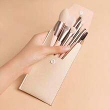 7pcs Mini Travel Makeup Brush Set, High Quality Synthetic Fiber Foundation, Blush, Concealer, Eyebrow, Eyeshadow Angled Brushes With Storage Bag (Pink) - Multicolor - View 1