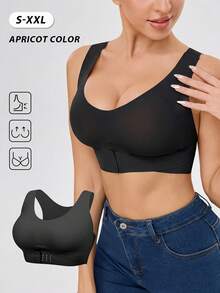 2 Pieces Of Push-Up And Lift-Up Women's Bras, Front Clasp Seamless Bras, Back Shaping Women's Underwear, Side-Pushing Underwire Bras For Side Chest Support, Sports Support Bras, Back Lifting And Anti-Sagging Design, Detachable Breast Pads, Suitable For Daily Correction. - 黑色+杏色 - 查看 5
