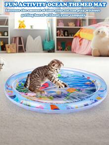 Alfombra de juguete interactiva para gatos - Diseño de peces flotantes, material de PVC impermeable, almohadilla de enfriamiento con agua con tema oceánico, adecuada para gatos y perros pequeños, refrescante y cómoda alfombra de agua inflable, juguete duradero para mascotas, regalo perfecto para sus queridas mascotas - Multicolor - Ver 4