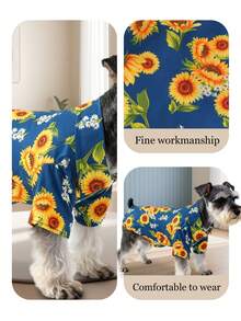 1 pieza Camisa de solapa delgada con estampado de playa hawaiana para mascotas (gatos/perros), primavera/verano/otoño - Amarillo - Ver 6