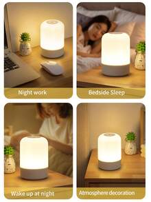 1pc LED Remote Control Night Light, Rechargeable Desk Lamp, Bedroom Bedside Lamp, Touch Sensor For Nighttime Feeding, Eye-Caring Sleep Light - White - View 8