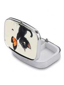 1pc Elegant Animal, Landscape, Portrait Printed Square Pill Box, Dual Grid Pill Case, Mini Portable Compact Pill Box, Travel Portable Pill Box For Pocket Or Wallet, Decorative Jewelry Earring Multi-Function Metal Box - Animal - View 6