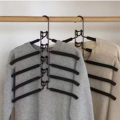 عالي التحمل متعدد الطبقات 5 في 1 معلق ملابس معدني مع بطانة رغوية مانعة للانزلاق، مناسب للمعاطف والسترات والبدل والتي شيرتات، منظم خزانة فعال، هيكل معدني متين، مناسب للاستخدام المنزلي والتجزئة، تخزين وتنظيم الملابس، معلق ملابس موفر للمساحة، معلق قميص/تي شيرت، معلق كنزة صوفية، رف/حامل ملابس، معلق ملابس خزانة/دولاب