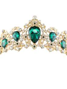 1pc Baroque Style Water Drop Glass Crown Bridal Headpiece, Birthday & Growth Gift Accessory - Green - View 3