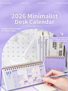 Lịch để bàn mới năm 2026, Lịch mini để bàn tối giản sáng tạo, Trang trí bàn làm việc, Đồ dùng văn phòng, Trang trí văn phòng - Kích thước lớn - Màu tím nổi kèm hai nhãn dán. - Xem 2