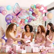 117 Pieces Of Pink And Purple Butterfly Balloon Arch Decoration Set, Large Butterfly Decorations, Suitable For Princess Birthday Parties, Baby Shower Parties, Baptisms, Weddings, Bachelor Parties Or Festival Parties As Decoration Items - View 2