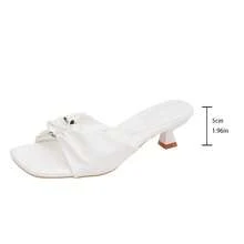Women's High Heel Shoes With Bow Tie, Elegant Solid Color Vintage Sexy Party PU Leather Slip-On Pumps, Pointed Toe Kitten Heel Sandals For Wedding, Party, Beach In Summer - White - View 16