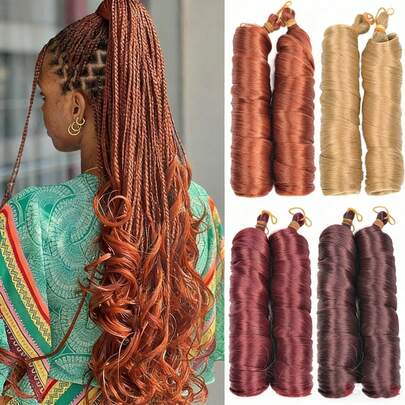 22 Inch 1pc Synthetic French Curly Heat Resistant Hair Extensions Natural Wave Loose Wave Water Waves Gold Dark Blue Black Ombre Brown Multicolor Colorful Crochet Braiding Hair Extension Wavy Curls Braided Hair For Women And Girls Wear Daily Holiday Party And Music Festival