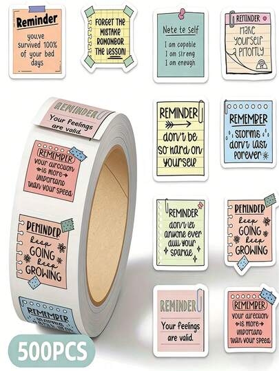 1 Roll / 500 Pcs Reminder Note Roll Stickers For Laptops, Planners, Envelopes, Water Cups, Seal & Decorative Stickers