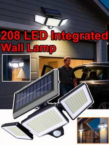 1pc 3-Head Solar Motion Sensor Lights, 180° Adjustable Outdoor LED Security Flood Light, Waterproof, Auto On/Off, For Yard, Garage, Patio, And Pathway - 黑色 - 查看 2