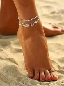 1pc 4-Layer Tassel & Rhinestone Anklet, Suitable For Women's Daily Wear And Vacation - Silver - View 2
