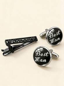 3pcs Luxury Men's Suit Accessory Set: Exquisite Hollow Tie Clip + Personalized Letter Cufflinks, Fashionable Versatile Groom/Father/Groomsman Attire Decoration, Suitable For Weddings, Parties And Various Occasions - Black - View 8