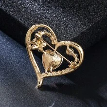 1 chiếc ghim cài áo hợp kim hình trái tim rỗng đính đá thời trang, phụ kiện quần áo và túi xách dành cho nữ. - Trâm cài hình trái tim chạm khắc tinh xảo - Xem 8