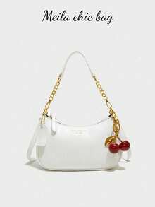 The New Fashion Classic Wild Letter Pattern Decoration Design Solid Color Pu Waterproof Fabric Shoulder Crescent Bag Underarm Bag Is Suitable For Shopping And Can Be Slung. - trắng - Xem 1
