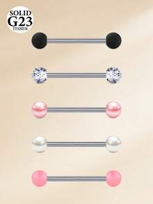 5件装 14G 舌环，女士钛合金直舌环，塑料球形舌钉，男士乳头穿孔饰品，身体饰品 - 彩色 - 查看 5