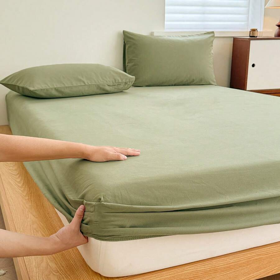 驼色磨毛柔软舒适三件套床单 - 綠色 - 查看 1