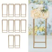 Bazargame 10PCs 23.6 Inch Tall Gold Flower Stand, Metal Vase Column Stand Geometric Centerpiece Vase For Wedding Decorations, Party, Events, Home Deco, Centerpieces For Table, Rectangular Flower Display Rack - 10Pcs - View 3