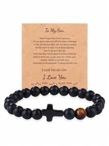 新款哑光串珠手链,配虎眼石和小十字架吊坠,黑曜石手链 - 手鍊 - 查看 18