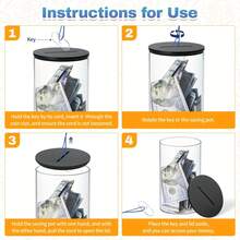 Transparent Acrylic Piggy Bank With Access Function, Transparent Coin Bank With Lid - Black - View 6