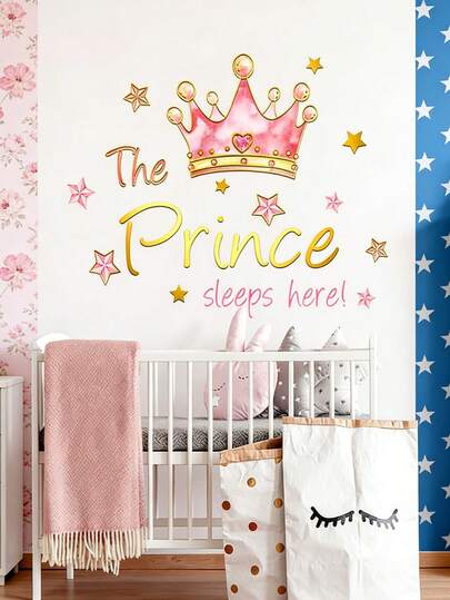 Princess Wall Art Stickers, Girl Pink Crown Wall Art Stickers, Baby Bathing, Gender Reveal, Princess Room, Girl's Room, Nursery Room, Baby Room Wall Art Decoration, 7.87in * 7.87in