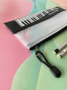 6-Piece Piano Stationery Set Music Element Pencil Case Ruler Pencil Eraser Stationery Set Essential Stationery Supplies For Students - Black and White - View 5