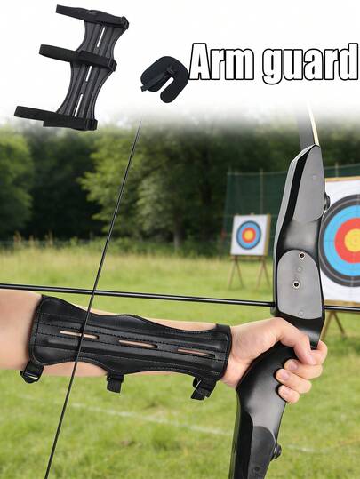 1 Set Outdoor Hunting Gear Archery Accessories - Arm Guard & Finger Protector, Protect Arm & Fingers From Bow String Friction, Black Arm Guard & Finger Guard Combo, Essential Accessory For Bow & Arrow Shooting Practice. Can Be Given As A Gift To Archer Friends.