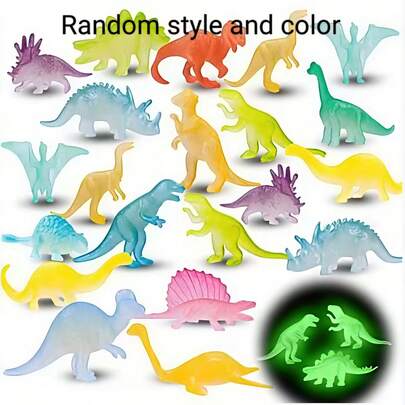 12 Glow-In-The-Dark Dinosaur Models, Fluorescent Light-Up Dinosaur Toys, Mini Small Dinosaur Figures.