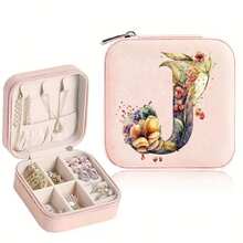 1pc Pink Rose Jewelry Box, Fashion Travel Jewelry Box, Rose Gold Letter, Personalized Gift Travel Jewelry Box, Birthday Gift, Christmas Gift, Gift For Girls - Pink - View 8