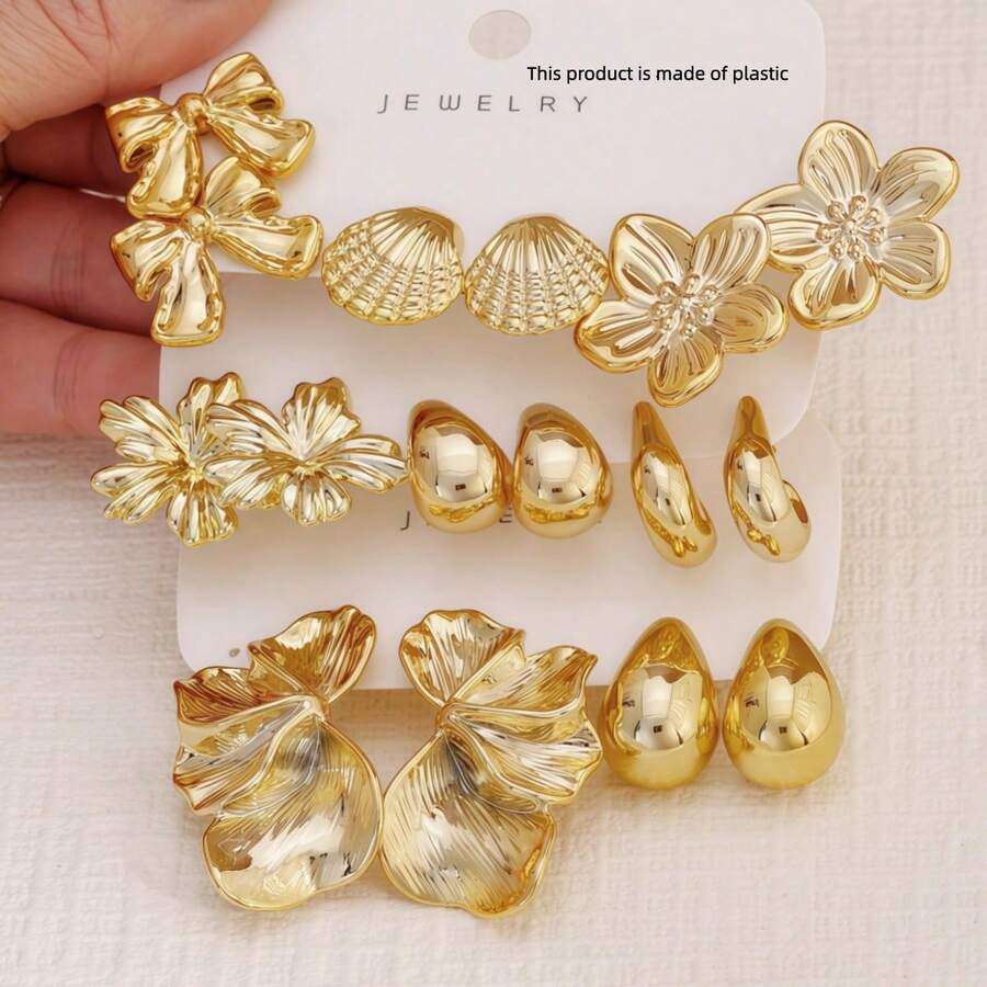 2-8 Pairs Of High-Quality Fashionable Women's Earring Sets, Including Petals, Shells, Bows, And Water Droplet Elements - Elegant Encounter Style, Perfect For Daily Wear, Dates, Parties, Outings, And Gifts (Preferred Gifts: Mothers And Close Friends) - Shape - View 1