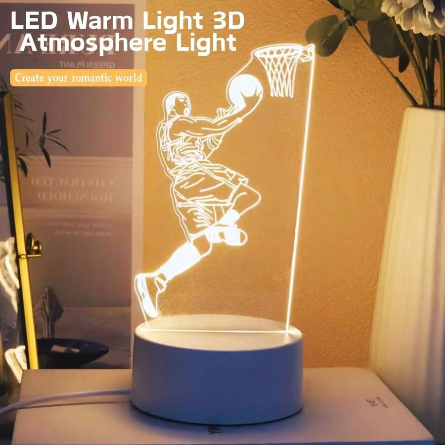 1pc Modern Basketball Shooting Night Light, Suitable For Various Room Types As Desktop Decor Lamp - Home Decor, Add Festive Atmosphere, Perfect Gift For Birthday Party And Holidays, Basketball Design, Cute Decor, Compact Design, Decorative Lamp, Mood Lighting, Room Decor - 黃色 - 查看 1