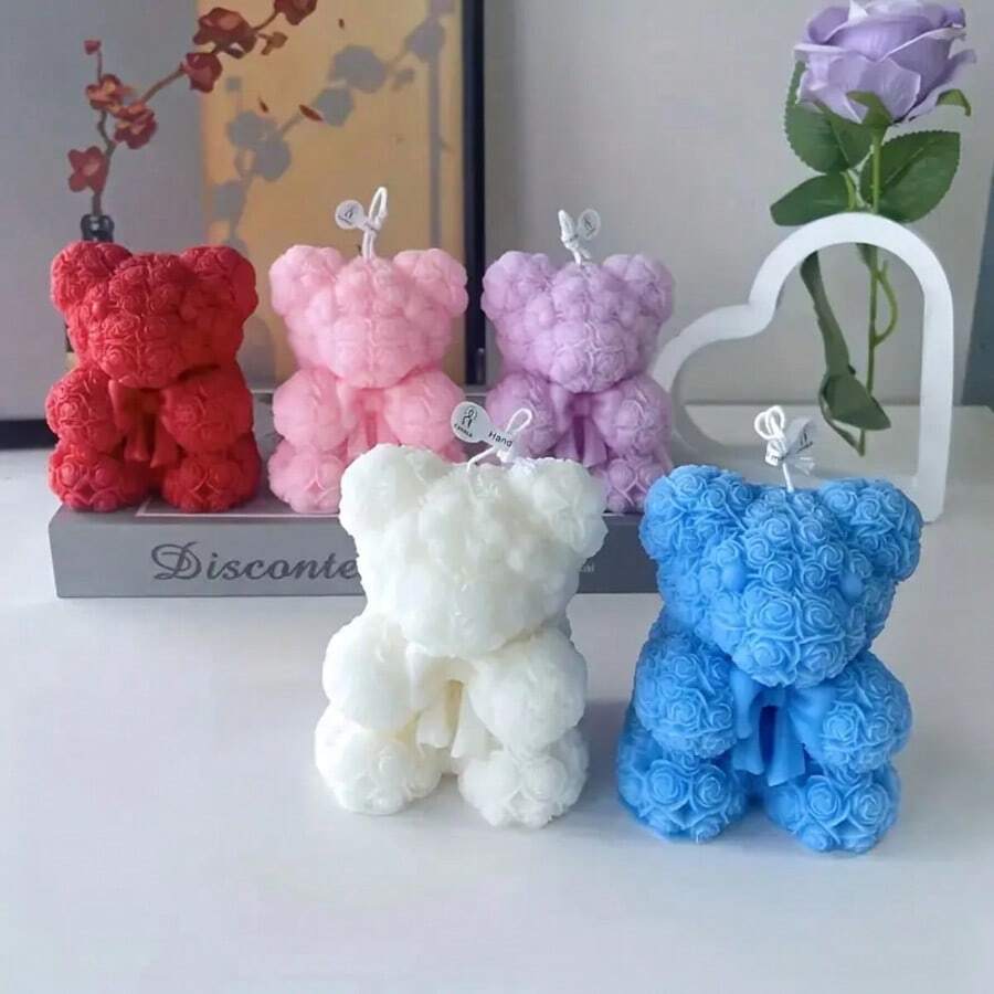 1pc Bow & Teddy Bear Shaped Fragrance Stone Silicone Mold, Handmade DIY Diffuser Stone Decor Mold, Multiple Patterns, Non-Stick & Easy Demold - White - View 1
