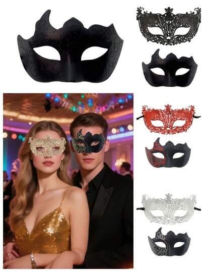 قناعان للزوجين للمناسبات الراقية، طقم قناع ذهبي عالي الجودة، قناع نصف الوجه الفينيسي، أقنعة لحفلات عيد الميلاد وعيد الهالوين، أقنعة تنكرية للكرنفال للرجال والنساء