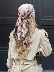 1条波西米亚风女士头巾，新款真丝缎面印花围巾，可作发带、颈巾、发饰、披肩，适合休闲、度假和派对场合，是完美的春夏时尚配饰。 - 粉紅雪糕色 - 查看 3