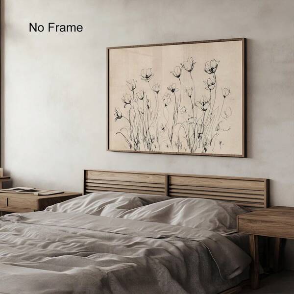 1 pieza Impresión de póster con dibujo de flor de tulipán vintage, arte de pared minimalista de línea botánica, boceto floral rústico de estilo cottagecore, sin marco