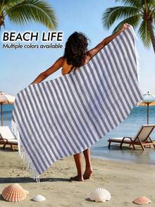 1pc/2pcs Set Striped Turkish Beach Towel - 39"X 71"/99 X 180 Cm Extra Large Sand-Proof Quick Dry Compact Cotton Beach Towel, Suitable For Beach, Bathroom, Swimming Pool, Travel, Yoga, Camping - Multicolor - View 15