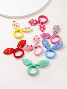 Set de 30 piezas de coleteros con orejas de conejo de tela multicolor y aleatorios, con alta elasticidad y durabilidad, sin dañar el cabello, accesorios de cabello dulces y versátiles para niñas, aptos para uso diario - Multicolor - Ver 4