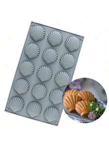 1pc 15-Cavity Seashell Silicone Baking Mold - Heat Resistant Up To 450°F, Non-Stick Coating, Suitable For Christmas/Halloween/Thanksgiving Cake Baking, Reusable Baking Tray For Home Use - Grey - View 2