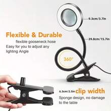 1pc 5x Magnifying Glass With Light And Clip, Flexible Gooseneck Tube, Clip On Desk Lamp, Adjustable Lighting Magnifying Glass, 10 Levels Of Brightness And 3 Color Temperature Modes, Portable Desk Lamp, USB Power Supply, Suitable For Handicrafts, Painting, Sewing, Reading And Fine Work - USB - View 4