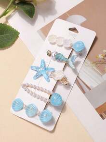 5pcs/Pack Mermaid Shell Hair Clips, Cute Kawaii Lovely Girls Side Crab Clips, Korean Fashion Bangs Hair Accessories - 紫色 - 查看 12