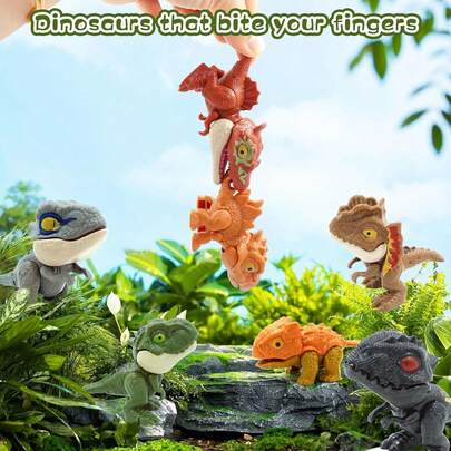 Biting Finger Dinosaurs Toy Set (4Pcs) - Fun Snap Squad Dino Toys For Kids, Mini Flexible Dinosaur Finger Puppets,Dinosaur Collectibles For Party Decor & Educational Gifts(Halloween/Christmas/Thanksgiving /Easter/Birthday/Holiday / April Fool's Day)