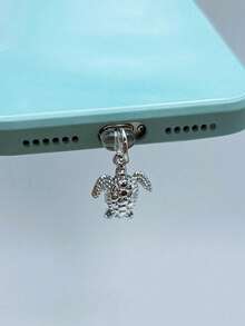 1pc Cartoon Sea Turtle Charm Dust Plug, Compatible With IOS Lightning & Type-C - Gold - View 2