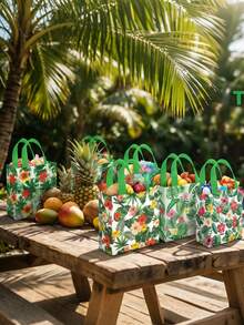 6个夏威夷派对礼品袋，夏威夷海滩小礼品袋，棕榈树热带面料，棕榈树派对礼品袋（带提手），无纺布小礼品袋，派对礼品袋，包装用品，适合生日派对包装 - 袋子 - 查看 3