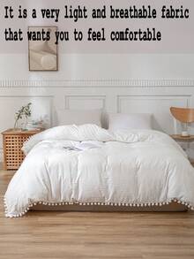 1 bộ ga trải giường màu trắng trang trí hình quả cầu bông (không bao gồm chăn bông), phong cách Bohemian Farmhouse, 1 bộ không kèm chăn bông, trang trí hình quả cầu bông, chất liệu siêu mỏng, ga trải giường bằng sợi microfiber mềm mại màu trắng, unisex, bộ đồ giường mùa xuân/hè. - trắng - Xem 3